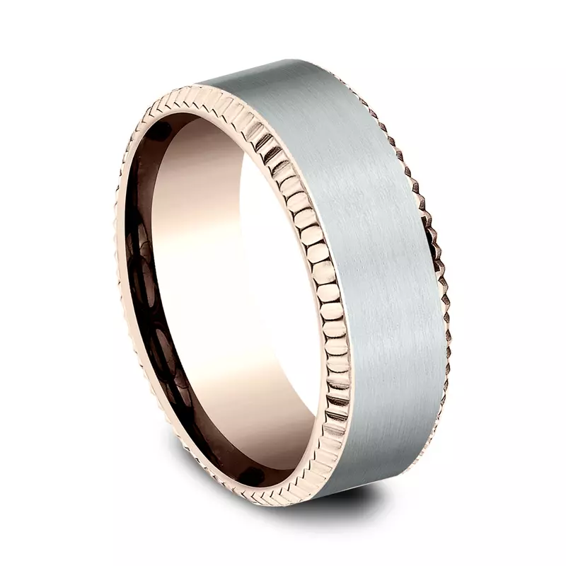 White Gold 14k & Rose Gold 14k Bastion Fluted Bevel Comfort-Fit Band (8mm)