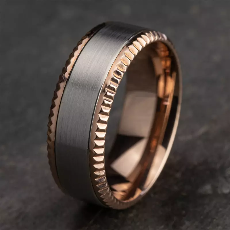 White Gold 14k & Rose Gold 14k Bastion Fluted Bevel Comfort-Fit Band (8mm)