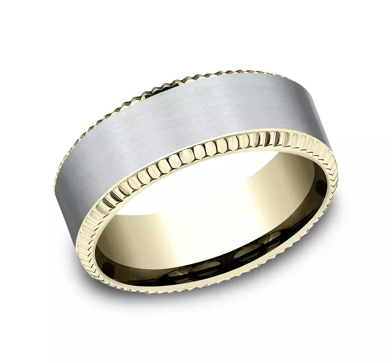 White Gold 14k & Yellow Gold 14k Bastion Fluted Bevel Comfort-Fit Band (8mm)