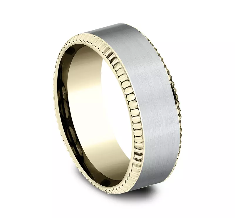 White Gold 14k & Yellow Gold 14k Bastion Fluted Bevel Comfort-Fit Band (8mm)