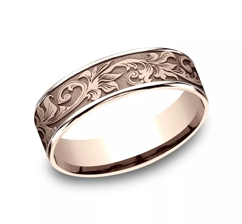 14K Rose Gold Imperium Floral Scroll Comfort-Fit Band (6.5mm)