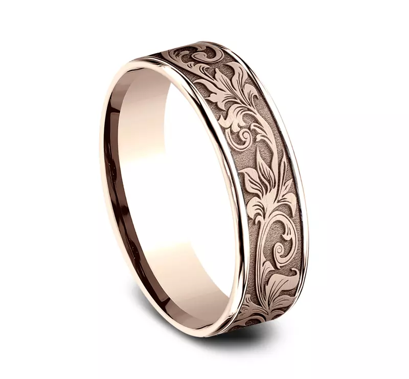 14K Rose Gold Imperium Floral Scroll Comfort-Fit Band (6.5mm)