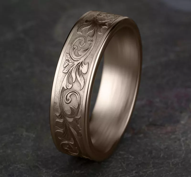 14K Rose Gold Imperium Floral Scroll Comfort-Fit Band (6.5mm)