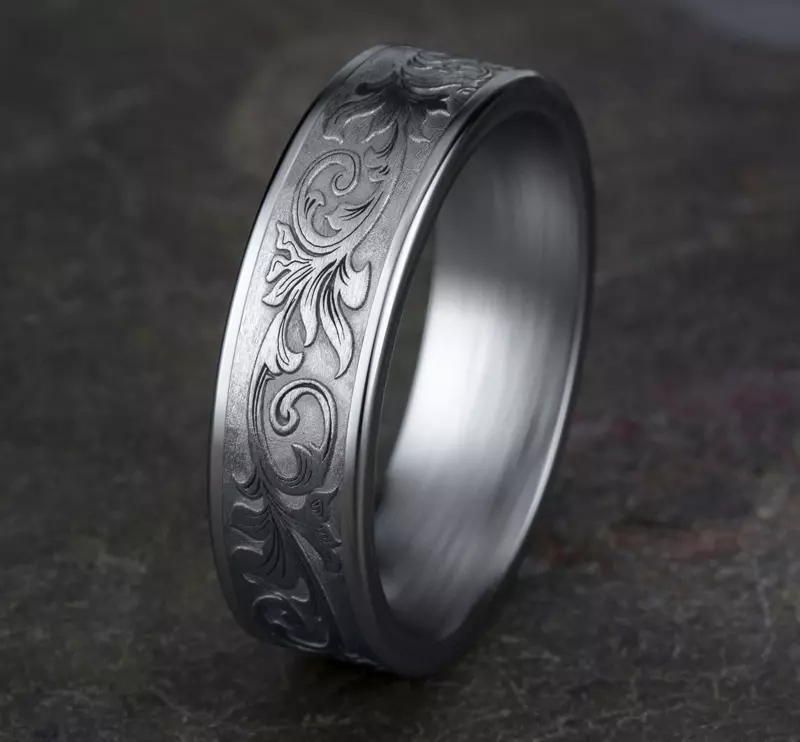 14K White Gold Imperium Floral Scroll Comfort-Fit Band (6.5mm)