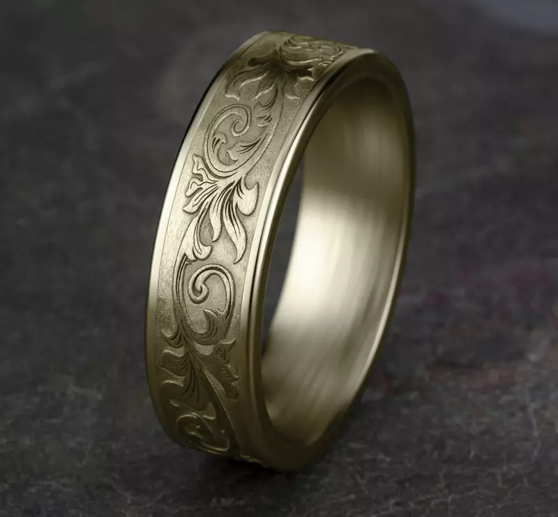 14K Yellow Gold Imperium Floral Scroll Comfort-Fit Band (6.5mm)