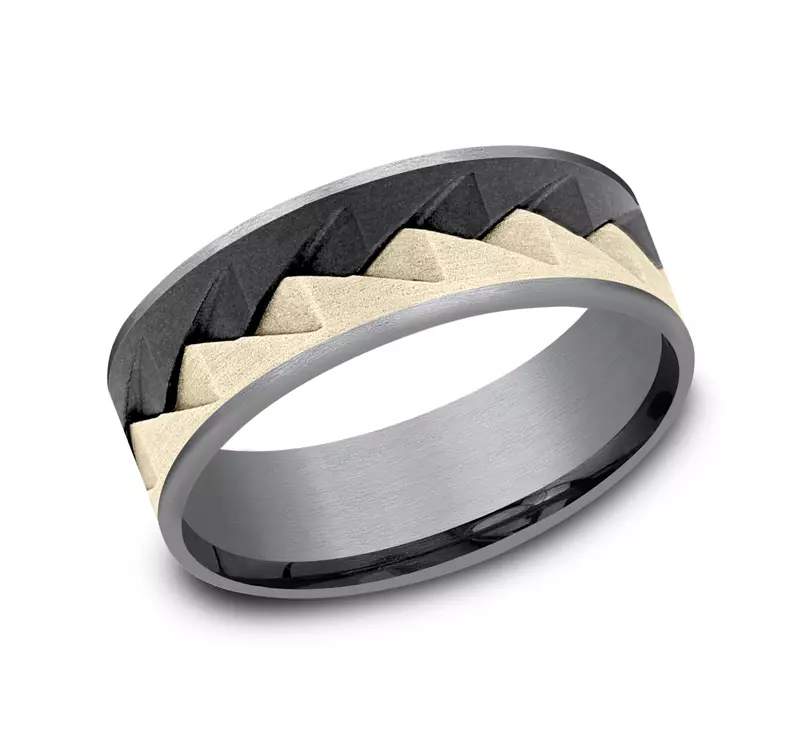 Yellow Gold 14k & Tantalum Apex Metal Trio Comfort-Fit Band (7.5mm)