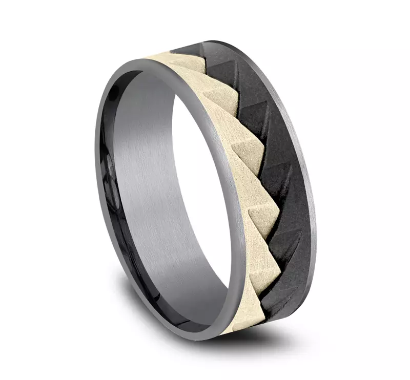 Yellow Gold 14k & Tantalum Apex Metal Trio Comfort-Fit Band (7.5mm)