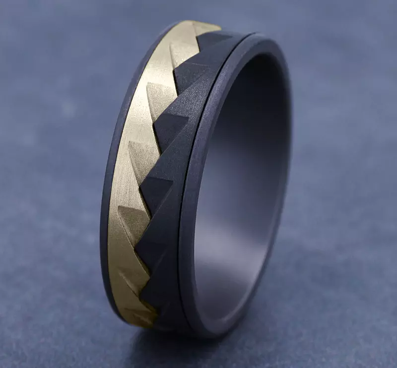 Yellow Gold 14k & Tantalum Apex Metal Trio Comfort-Fit Band (7.5mm)