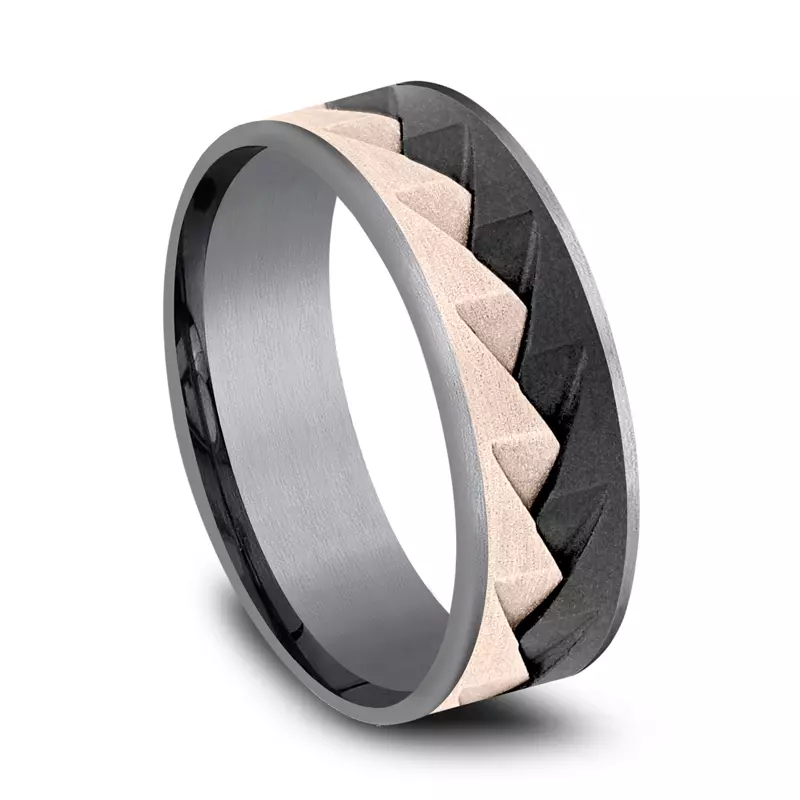 Rose Gold 14k & Tantalum Apex Metal Trio Comfort-Fit Band (7.5mm)