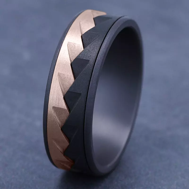 Rose Gold 14k & Tantalum Apex Metal Trio Comfort-Fit Band (7.5mm)
