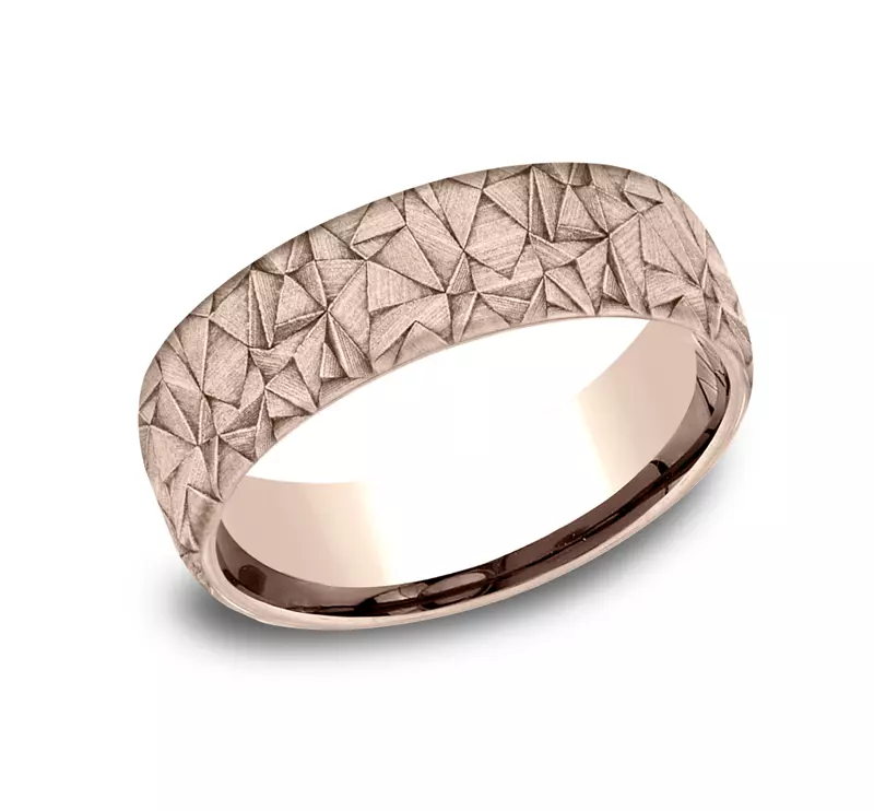 14K Rose Gold Prism Texture Comfort-Fit Band (6.5mm)