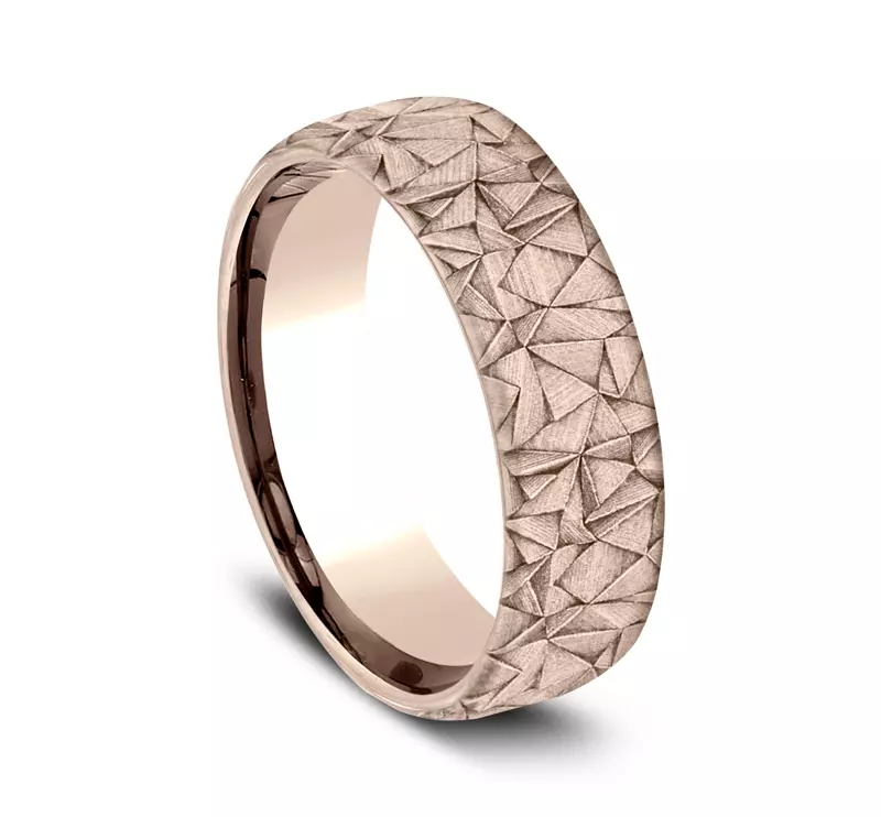 14K Rose Gold Prism Texture Comfort-Fit Band (6.5mm)