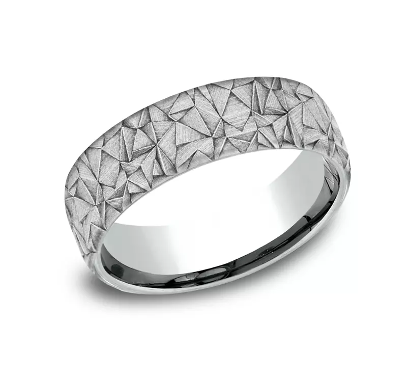 14K White Gold Prism Texture Comfort-Fit Band (6.5mm)