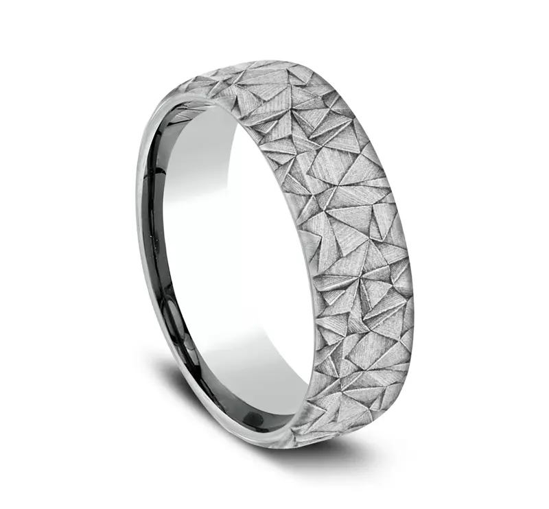 14K White Gold Prism Texture Comfort-Fit Band (6.5mm)