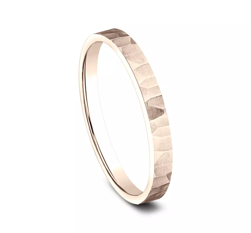 14K Rose Gold Satin Hammered Band (2mm)