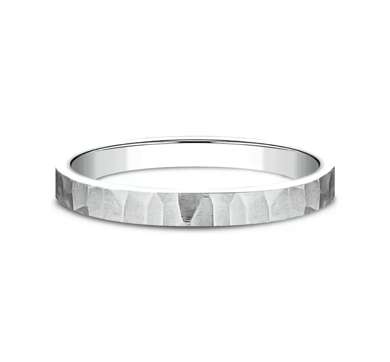 14K White Gold Satin Hammered Band (2mm)