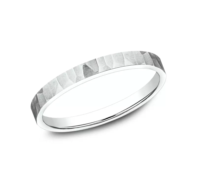 14K White Gold Satin Hammered Band (2mm)