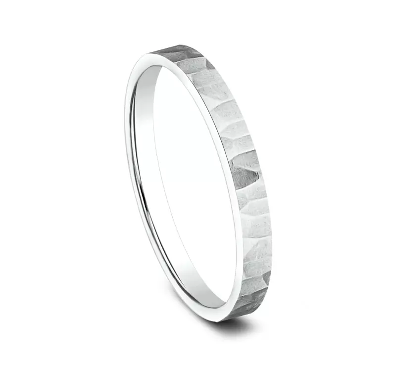 14K White Gold Satin Hammered Band (2mm)
