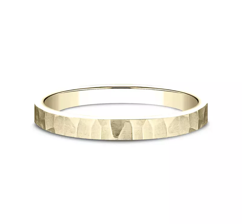 14K Yellow Gold Satin Hammered Band (2mm)