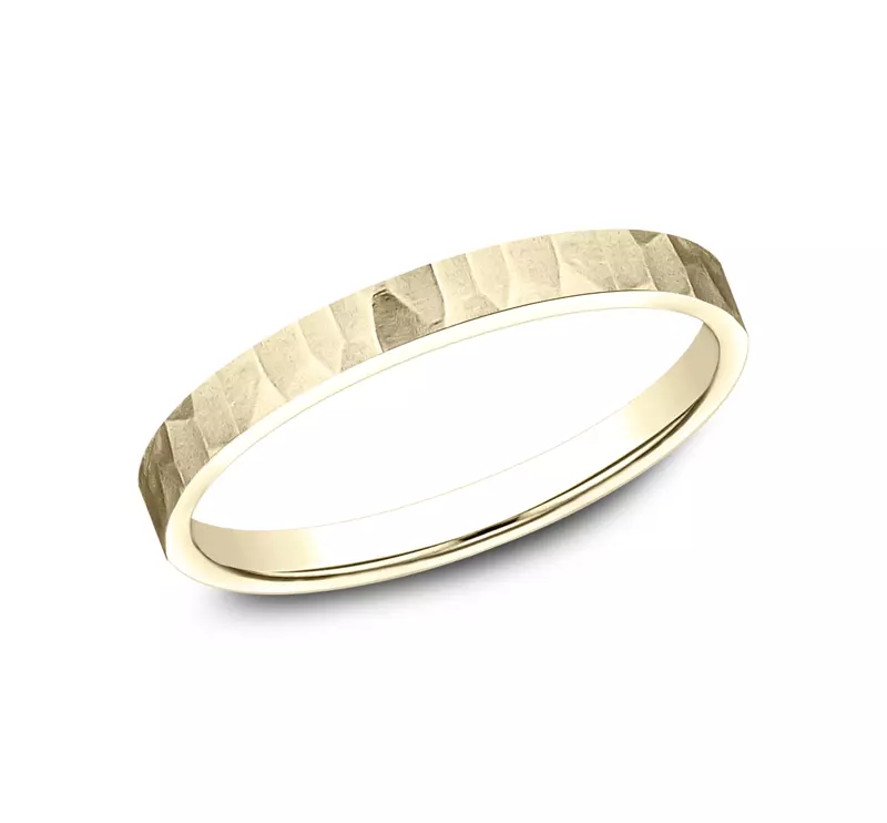 14K Yellow Gold Satin Hammered Band (2mm)