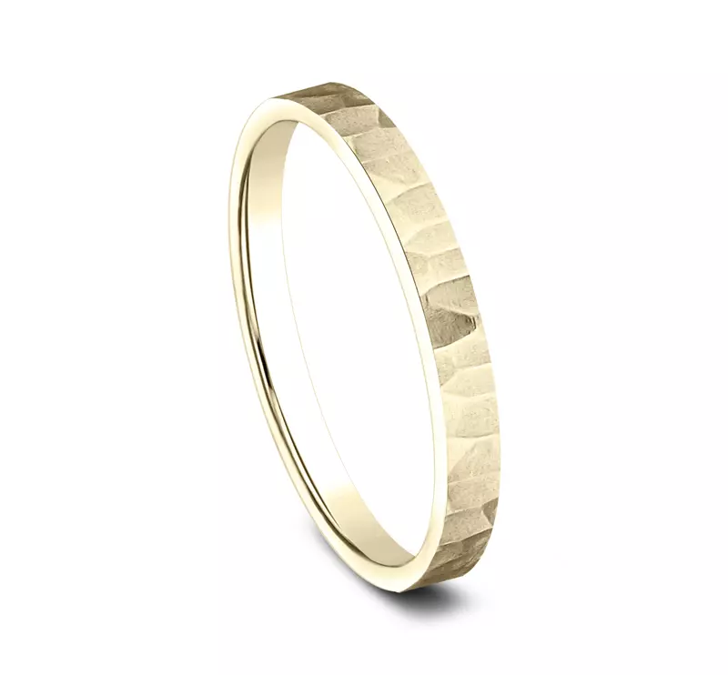 14K Yellow Gold Satin Hammered Band (2mm)