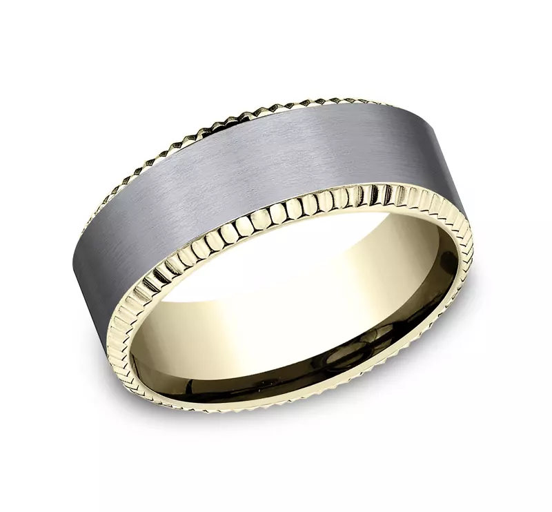 Yellow Gold 14k & Tantalum Bastion Fluted Bevel Grey Tantalum Comfort-Fit Band (8mm)