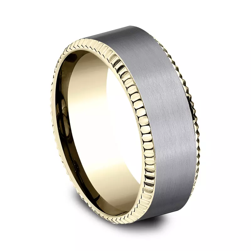 Yellow Gold 14k & Tantalum Bastion Fluted Bevel Grey Tantalum Comfort-Fit Band (8mm)