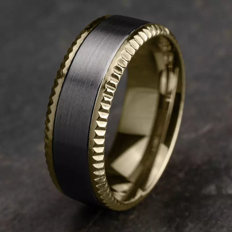Yellow Gold 14k & Tantalum Bastion Fluted Bevel Grey Tantalum Comfort-Fit Band (8mm)