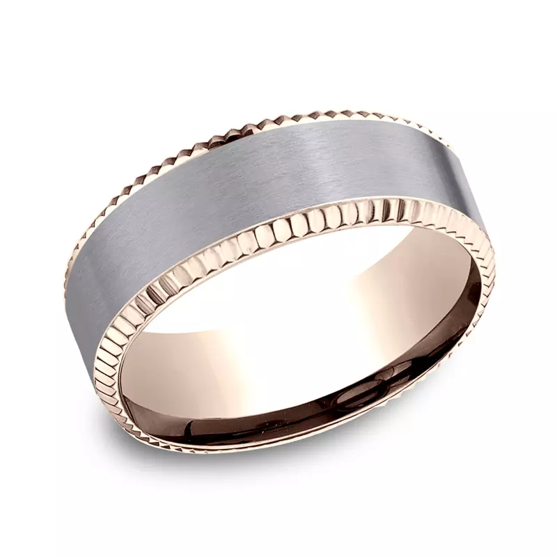 Rose Gold 14k & Tantalum Bastion Fluted Bevel Grey Tantalum Comfort-Fit Band (8mm)