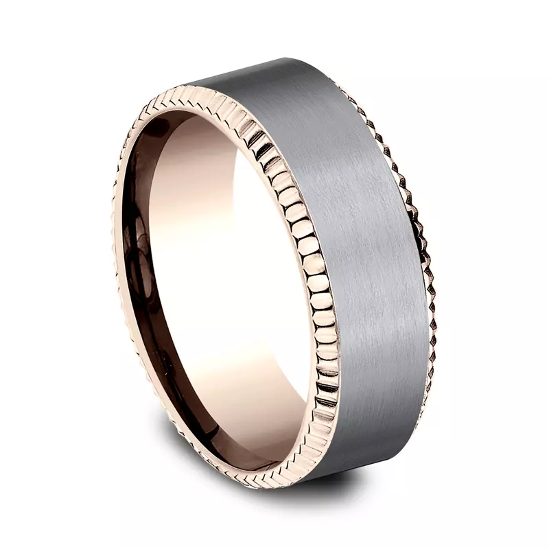 Rose Gold 14k & Tantalum Bastion Fluted Bevel Grey Tantalum Comfort-Fit Band (8mm)