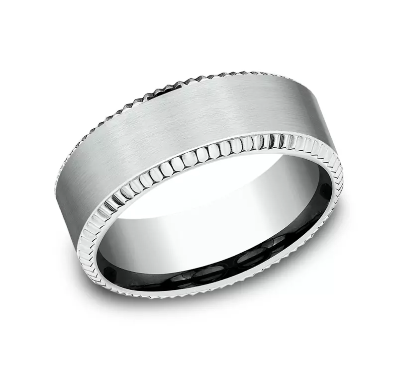 14K White Gold Bastion Fluted Bevel Comfort-Fit Band (8mm)