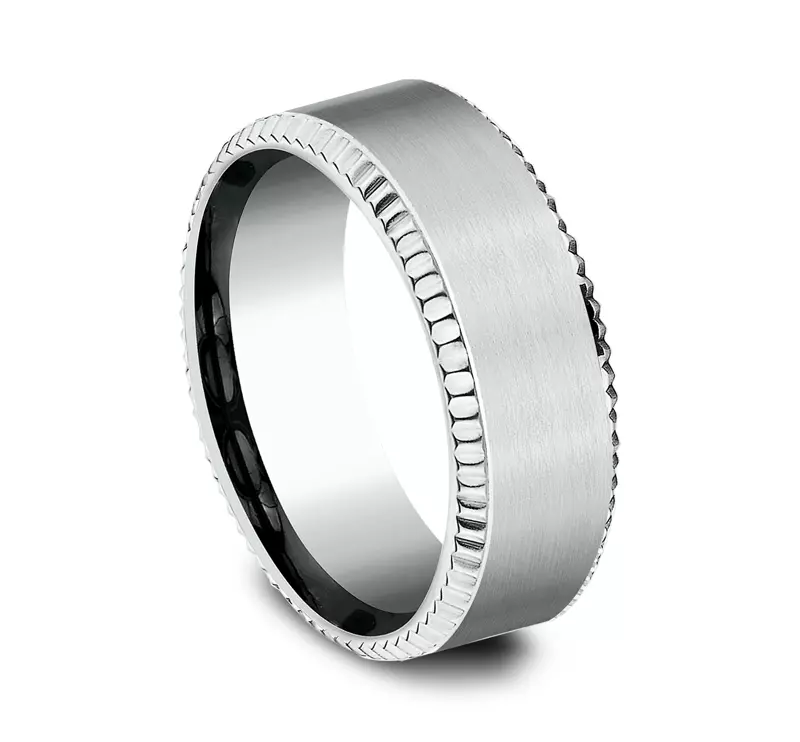 14K White Gold Bastion Fluted Bevel Comfort-Fit Band (8mm)