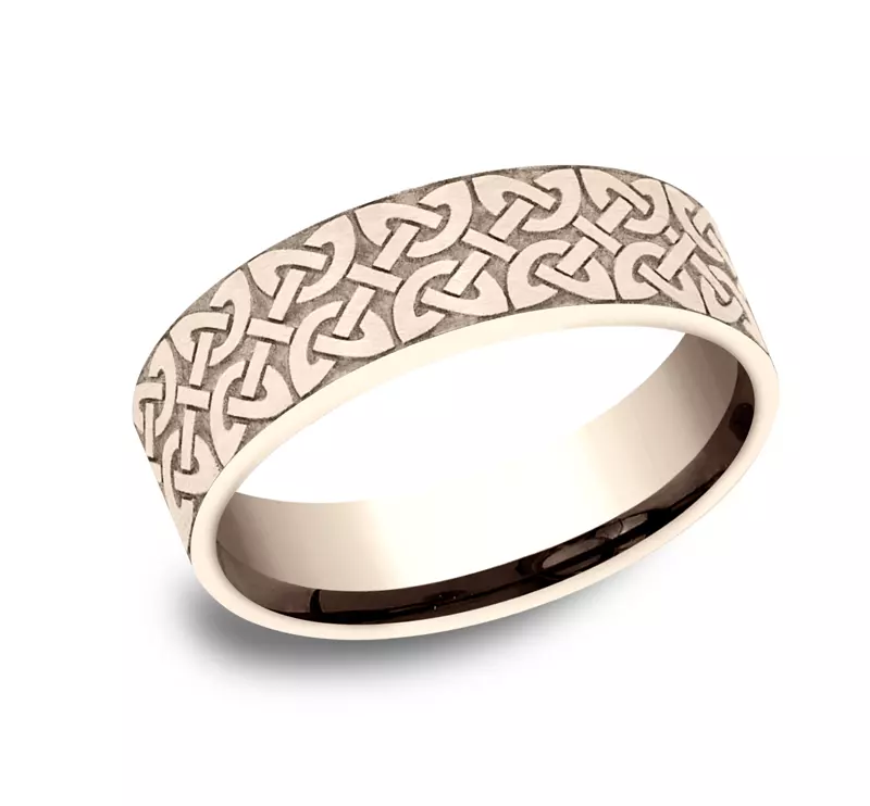 14K Rose Gold Celtic Knotwork Flat Comfort-Fit Band (7mm)