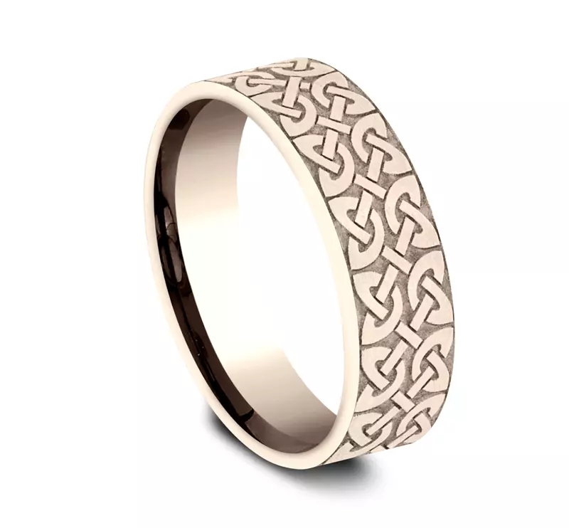 14K Rose Gold Celtic Knotwork Flat Comfort-Fit Band (7mm)