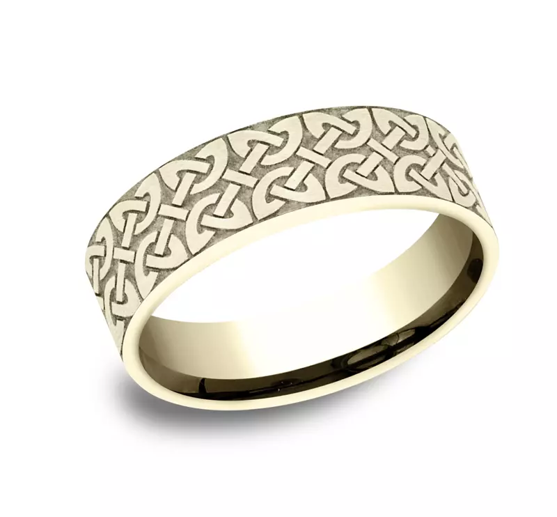 14K Yellow Gold Celtic Knotwork Flat Comfort-Fit Band (7mm)