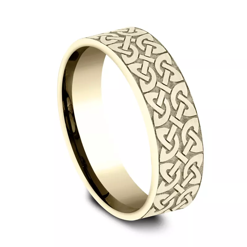 14K Yellow Gold Celtic Knotwork Flat Comfort-Fit Band (7mm)