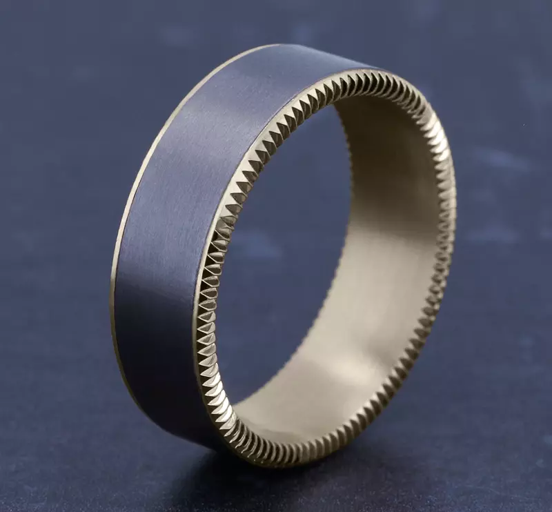 Yellow Gold 14k & Tantalum Bastion Thin Fluted Bevel Grey Tantalum Comfort-Fit Band (7.5mm)