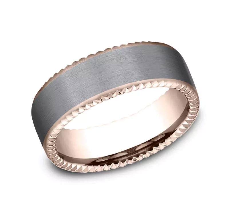 Rose Gold 14k & Tantalum Bastion Thin Fluted Bevel Grey Tantalum Comfort-Fit Band (7.5mm)