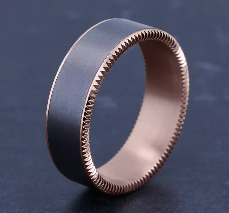 Rose Gold 14k & Tantalum Bastion Thin Fluted Bevel Grey Tantalum Comfort-Fit Band (7.5mm)