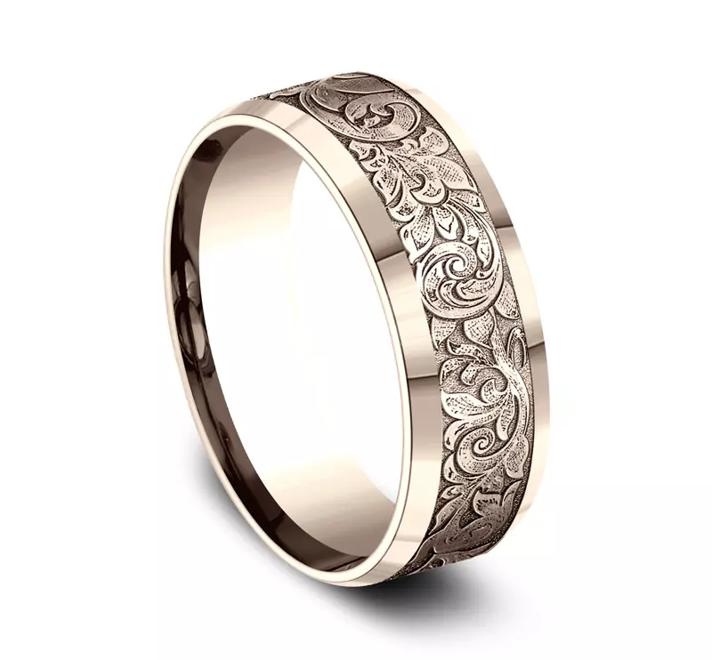 14K Rose Gold Valentura Floral Scroll Comfort-Fit Band (7.5mm)