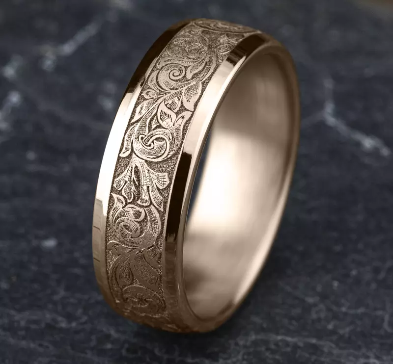 14K Rose Gold Valentura Floral Scroll Comfort-Fit Band (7.5mm)