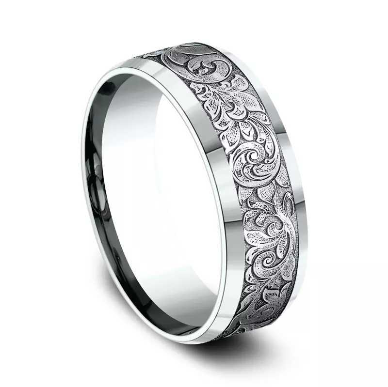 14K White Gold Valentura Floral Scroll Comfort-Fit Band (7.5mm)