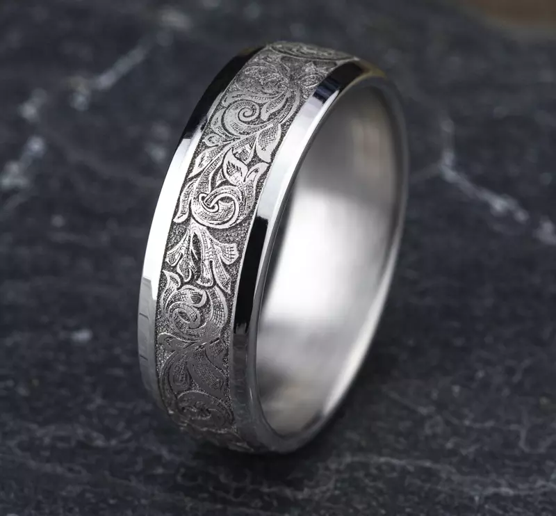 14K White Gold Valentura Floral Scroll Comfort-Fit Band (7.5mm)