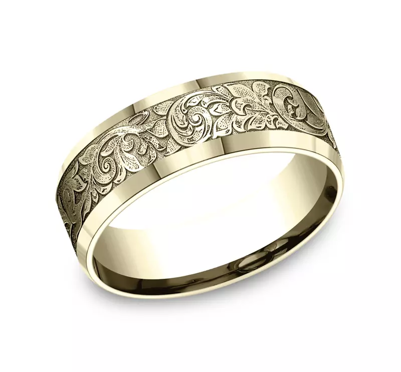 14K Yellow Gold Valentura Floral Scroll Comfort-Fit Band (7.5mm)