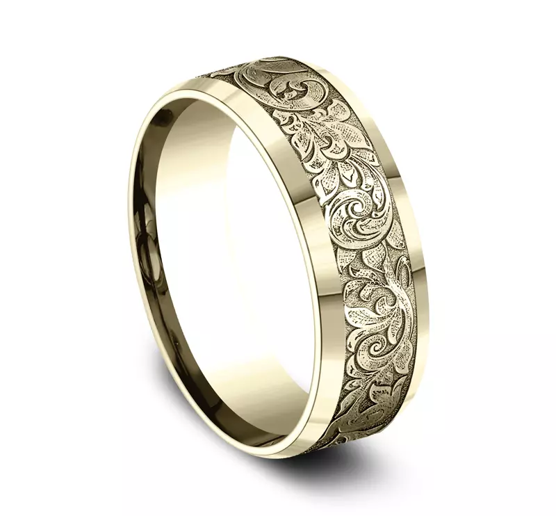 14K Yellow Gold Valentura Floral Scroll Comfort-Fit Band (7.5mm)