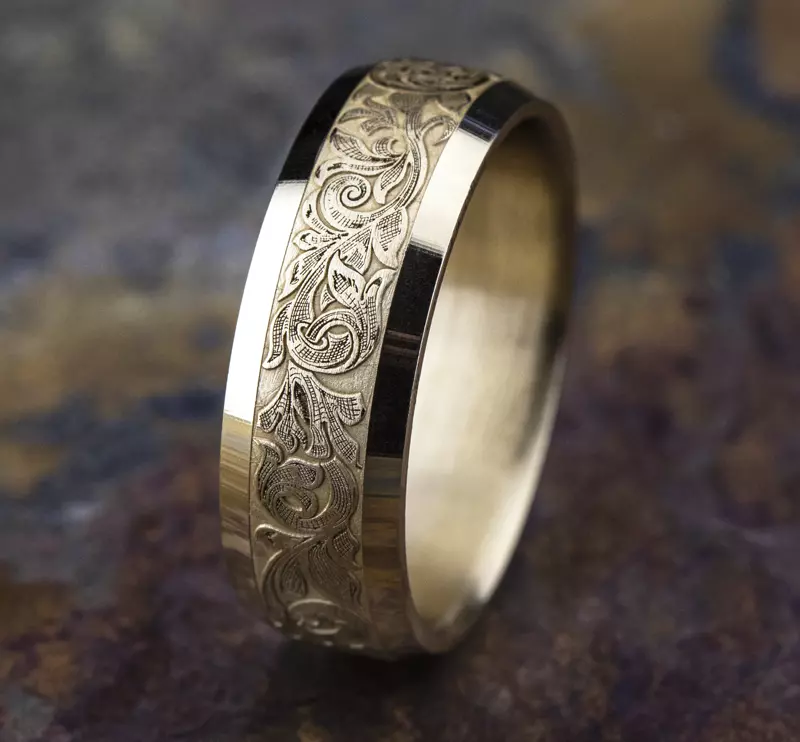 14K Yellow Gold Valentura Floral Scroll Comfort-Fit Band (7.5mm)
