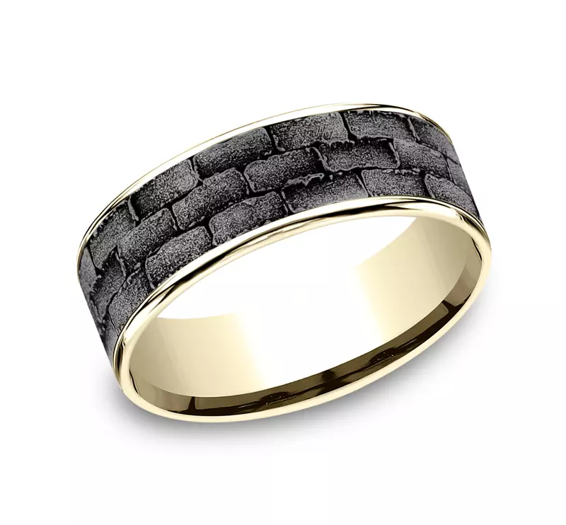 Yellow Gold 14k & Tantalum Masonry Tantalum & Gold Comfort-Fit Band (7.5mm)