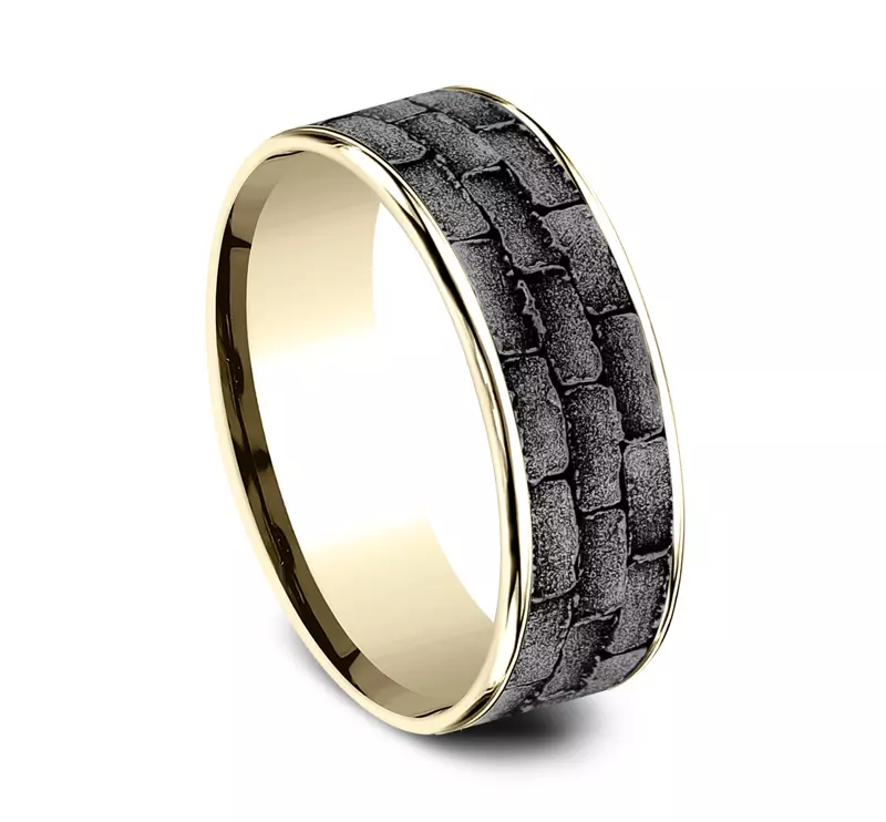 Yellow Gold 14k & Tantalum Masonry Tantalum & Gold Comfort-Fit Band (7.5mm)