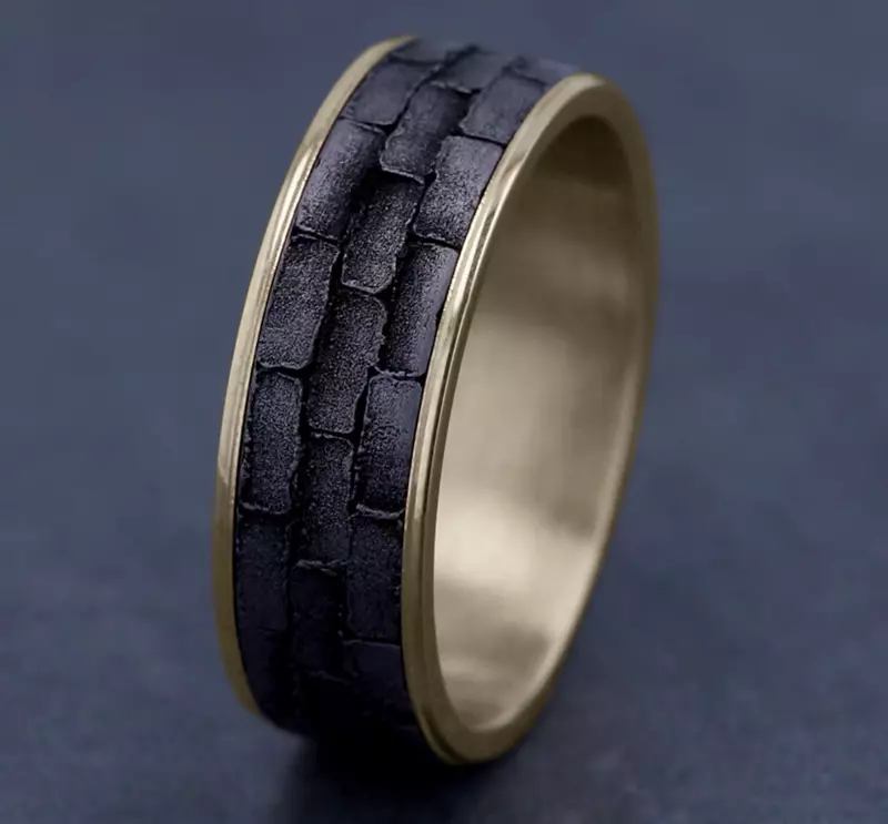 Yellow Gold 14k & Tantalum Masonry Tantalum & Gold Comfort-Fit Band (7.5mm)