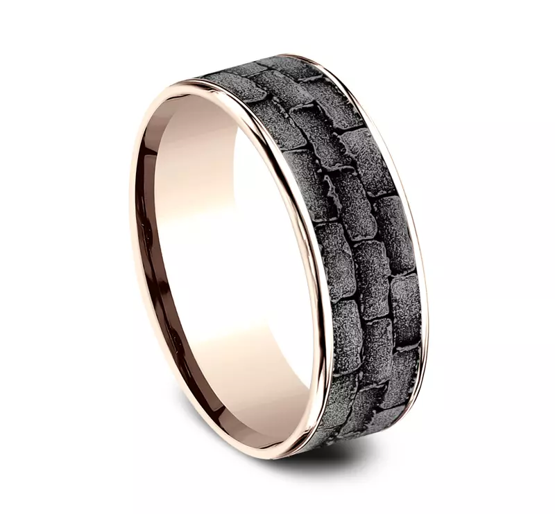 Rose Gold 14k & Tantalum Masonry Tantalum & Gold Comfort-Fit Band (7.5mm)